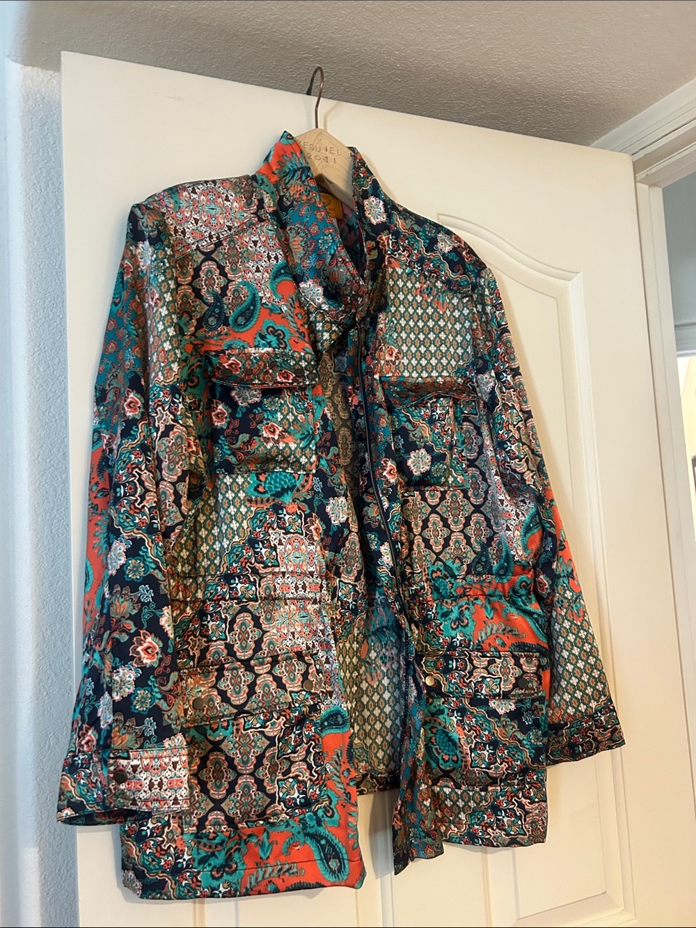 Womens Multicolor Printed Satin Jacket
